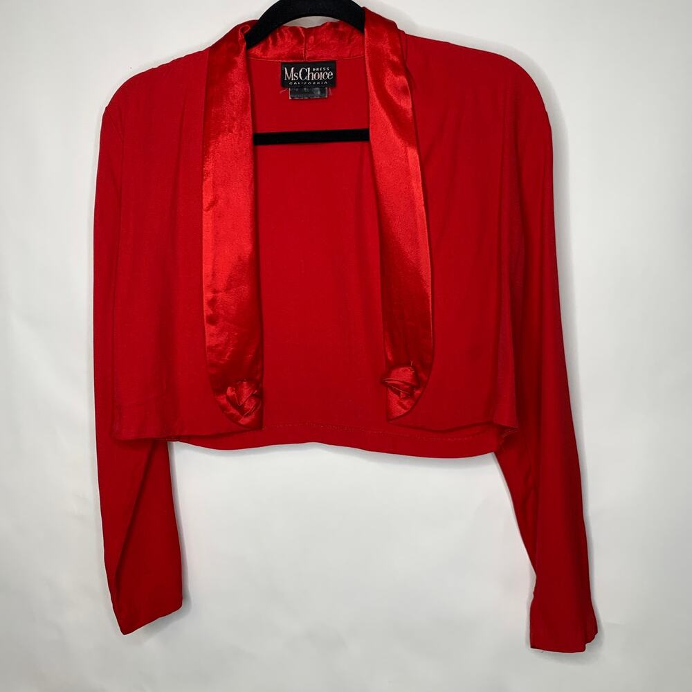 90s Y2K Red Cropped Jacket Satin Collar Sz 8 Small